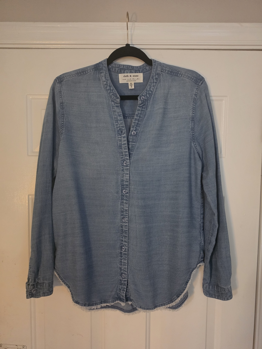 Anthropologie Light Blue Chambray Band-Collar Button-Down Shirt